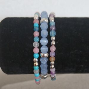 Elegant Multi-Color Natural Beaded Bracelet Set Of 3